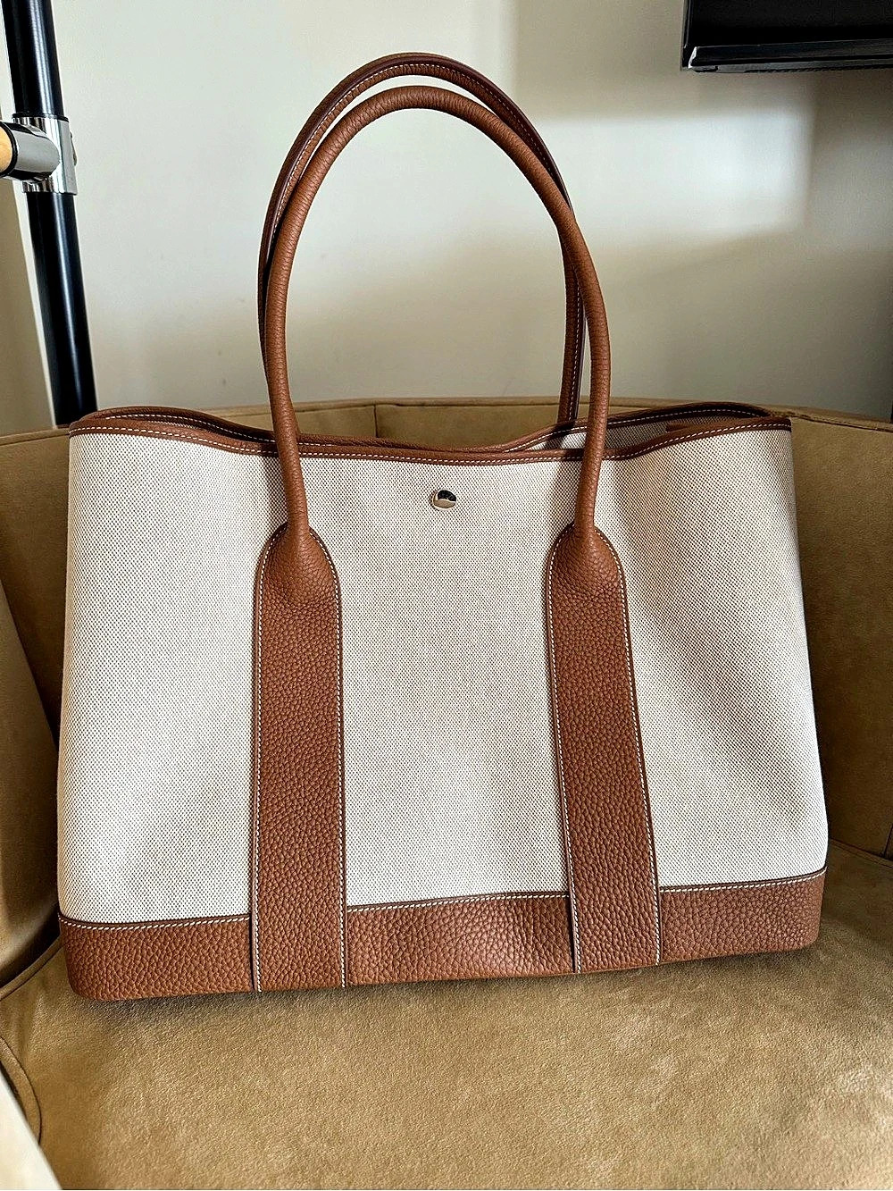 Hermès Garden Party 42 Tote Brown & White